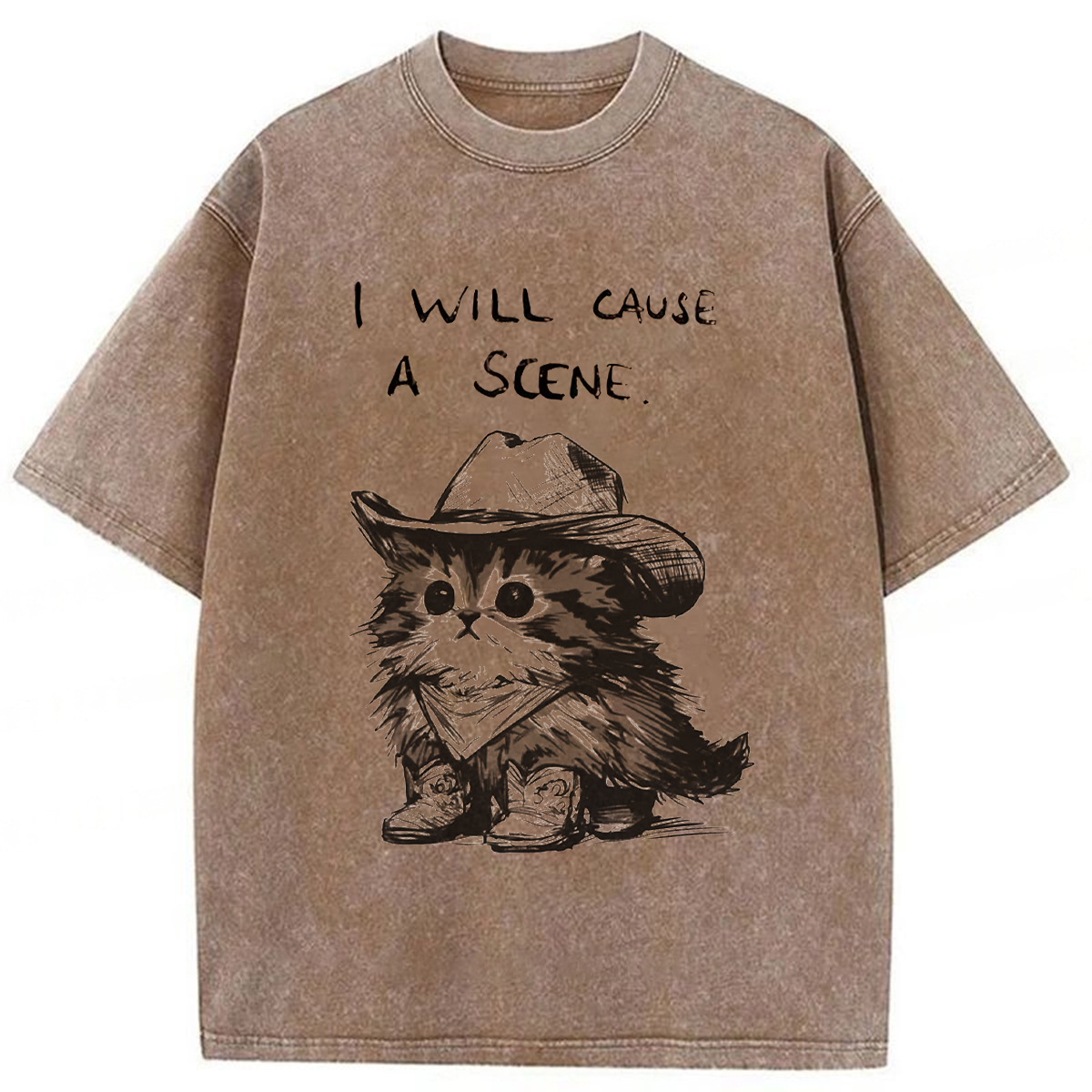 Tokyoviva Funny Cowboy Cat Washed T-shirt