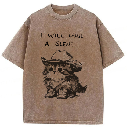 Tokyoviva Funny Cowboy Cat Washed T-shirt