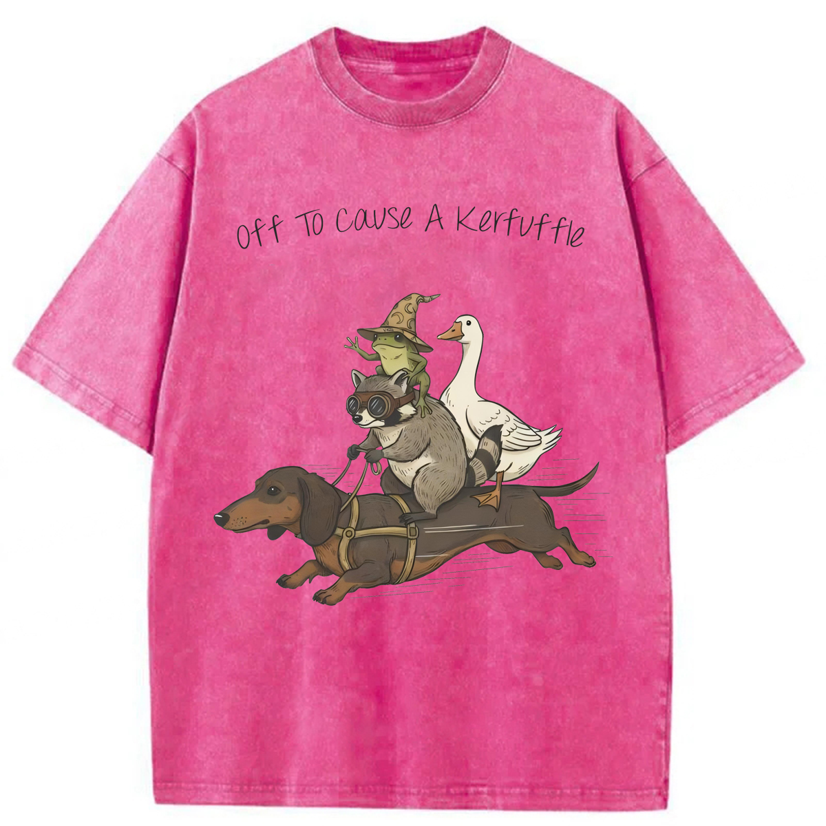 Tokyoviva Funny Dachshund-Frog Off To Cause A Kerfuffle Washed T-shirt