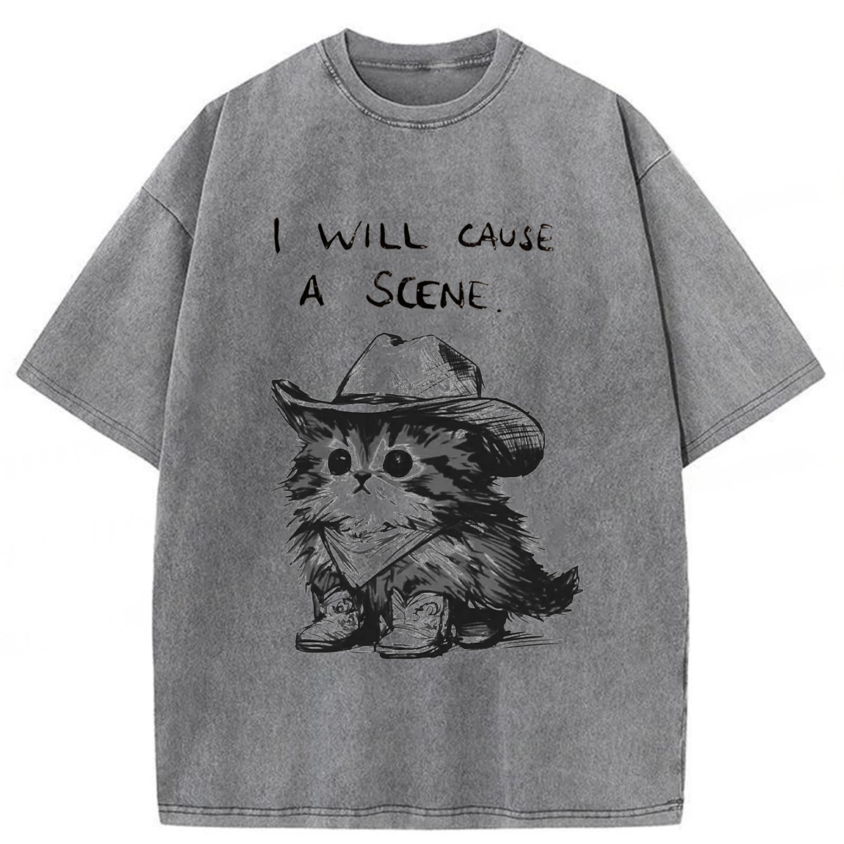 Tokyoviva Funny Cowboy Cat Washed T-shirt