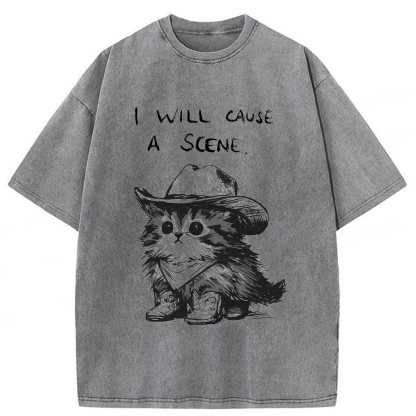 Tokyoviva Funny Cowboy Cat Washed T-shirt