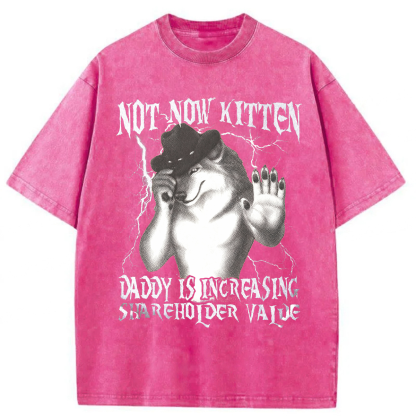 Tokyoviva Not Now Kitten Daddy Increasing Shareholder Value Washed T-shirt