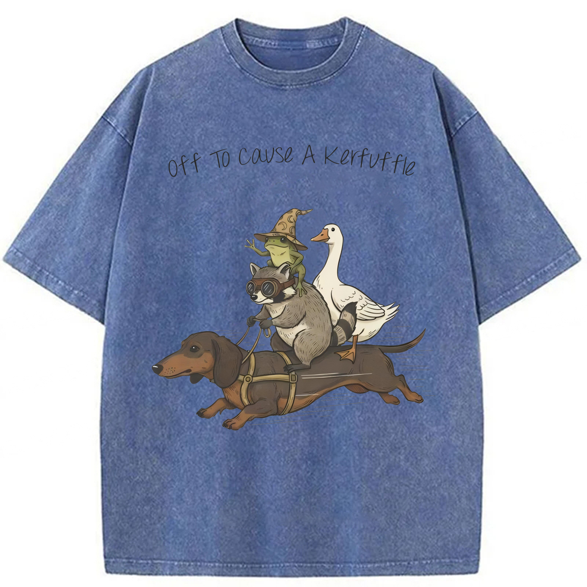 Tokyoviva Funny Dachshund-Frog Off To Cause A Kerfuffle Washed T-shirt