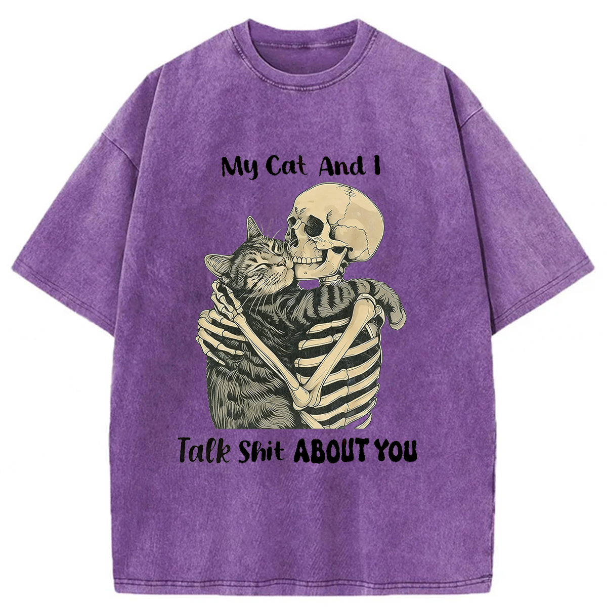 Tokyoviva Skull Who Loves Cats Washed T-shirt