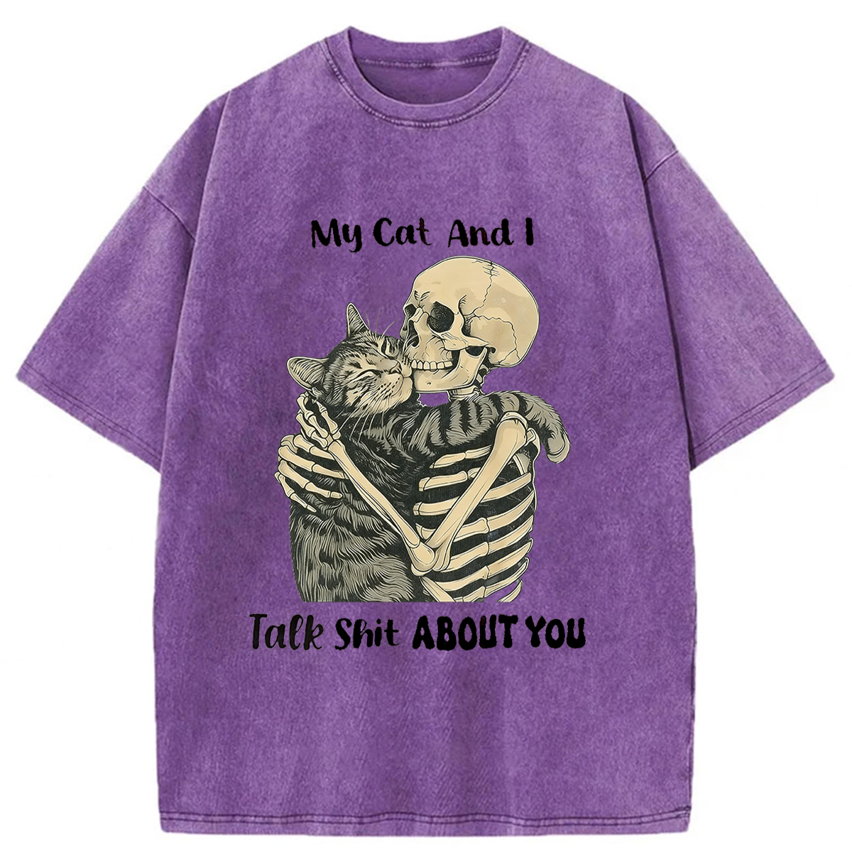 Tokyoviva Skull Who Loves Cats Washed T-shirt