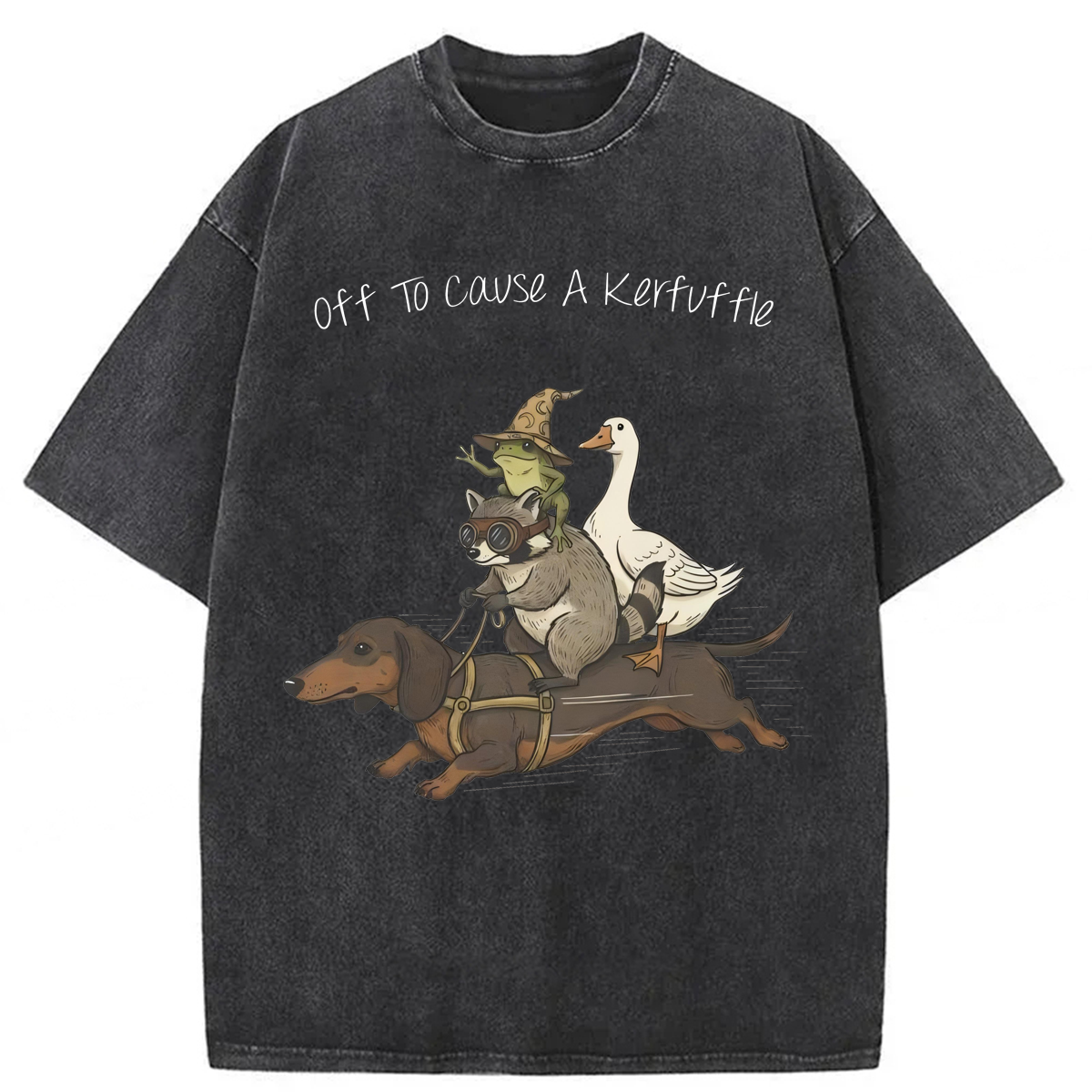 Tokyoviva Funny Dachshund-Frog Off To Cause A Kerfuffle Washed T-shirt