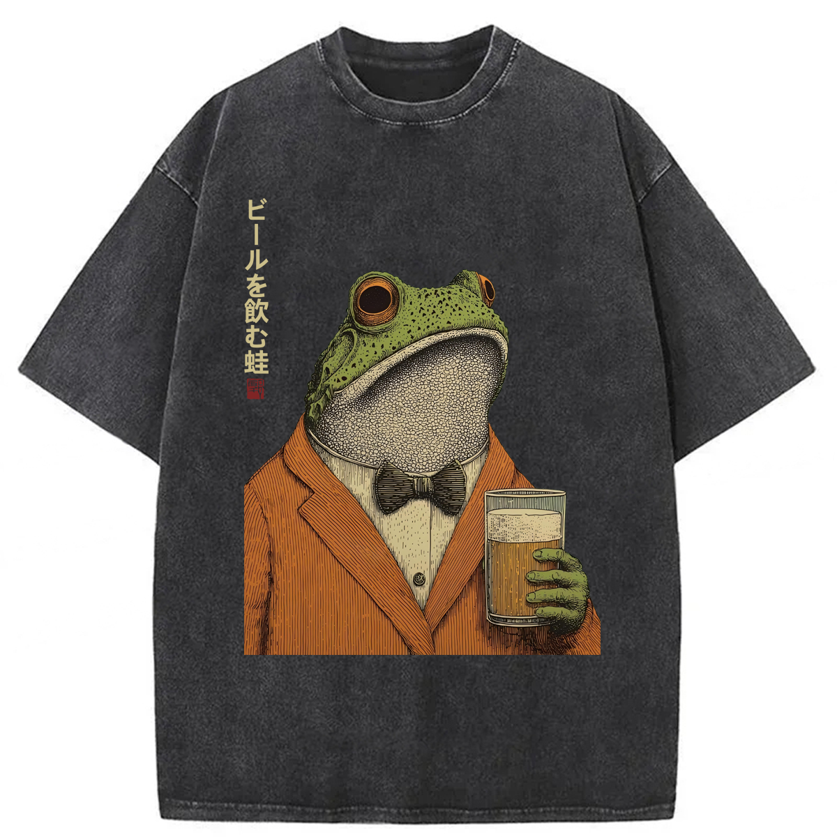 Tokyoviva Frog Drinking Beer Washed T-shirt