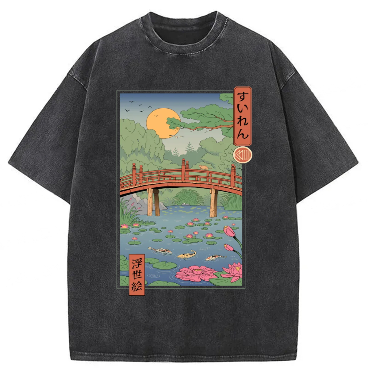 Tokyoviva Water Lilies Ukiyo-e Washed T-shirt