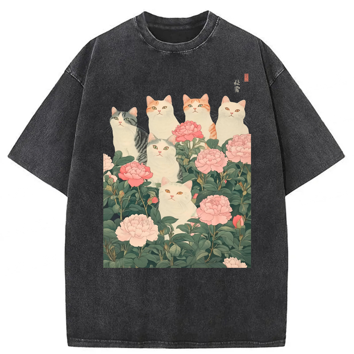 Tokyoviva Cats In Flowers Washed T-shirt