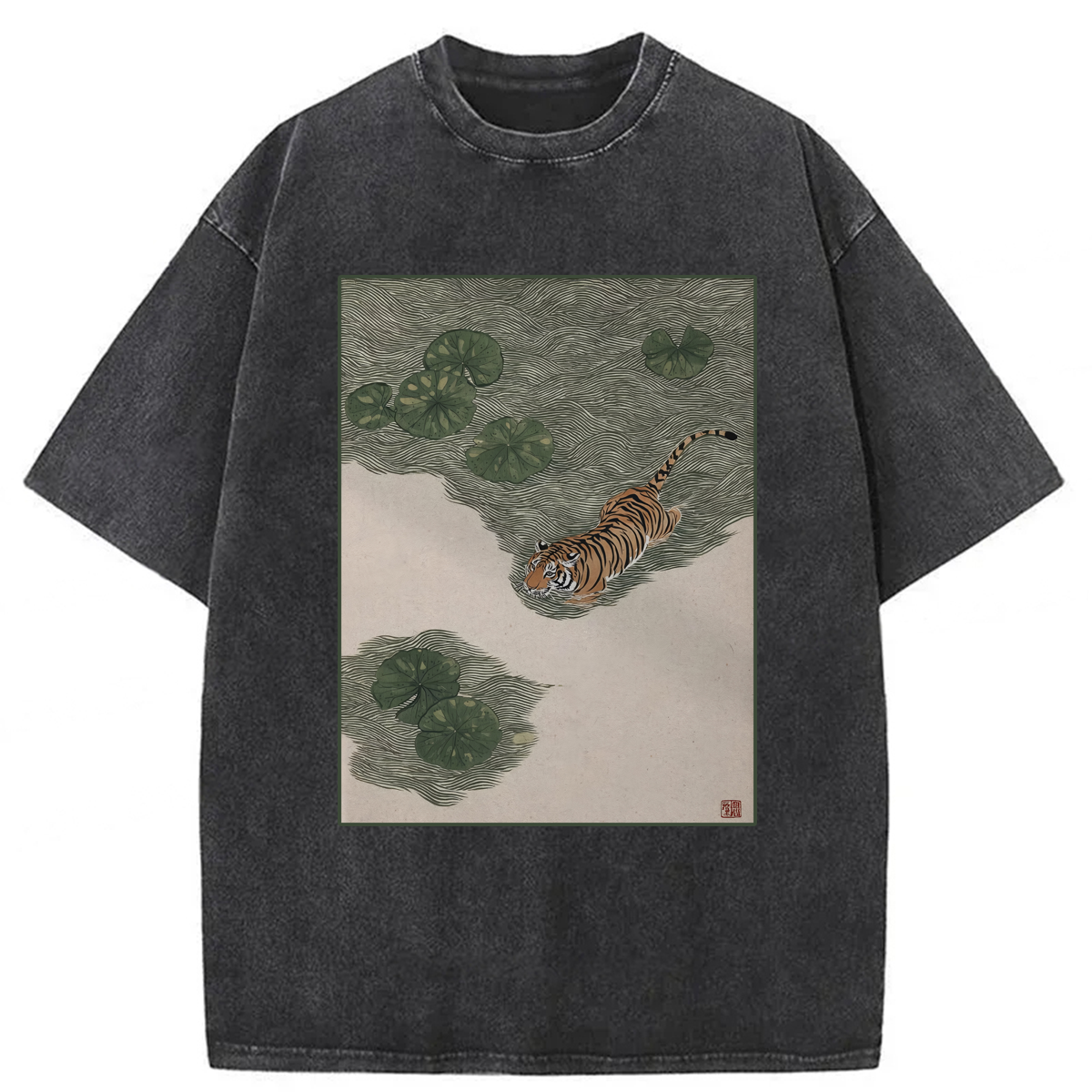 Tokyoviva Tiger In Lotus Pond Washed T-shirt