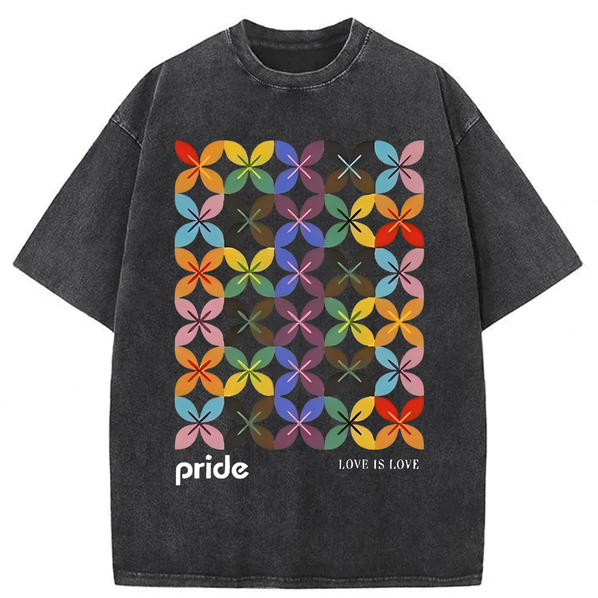 Tokyoviva Pride Geometric Flower Pattern Washed T-shirt