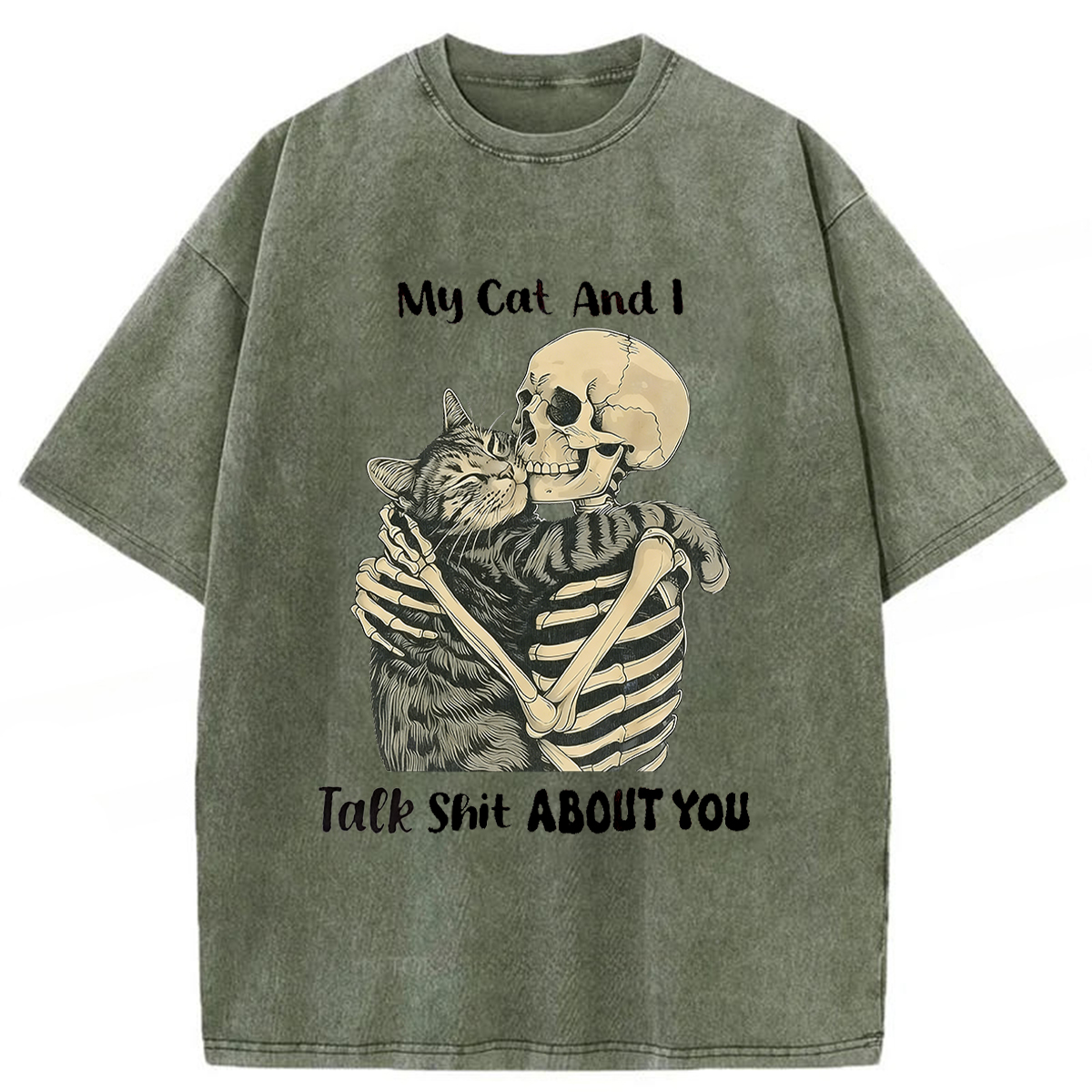 Tokyoviva Skull Who Loves Cats Washed T-shirt