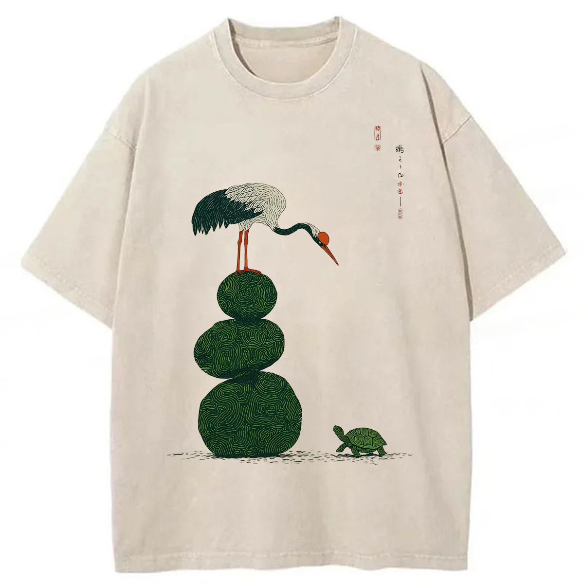 Tokyoviva Crane And Turtle Washed T-shirt