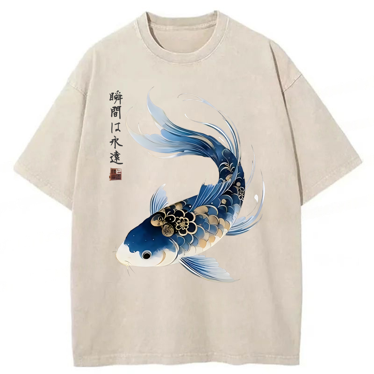 Tokyoviva Japanese Watercolor Koi Fish Washed T-shirt