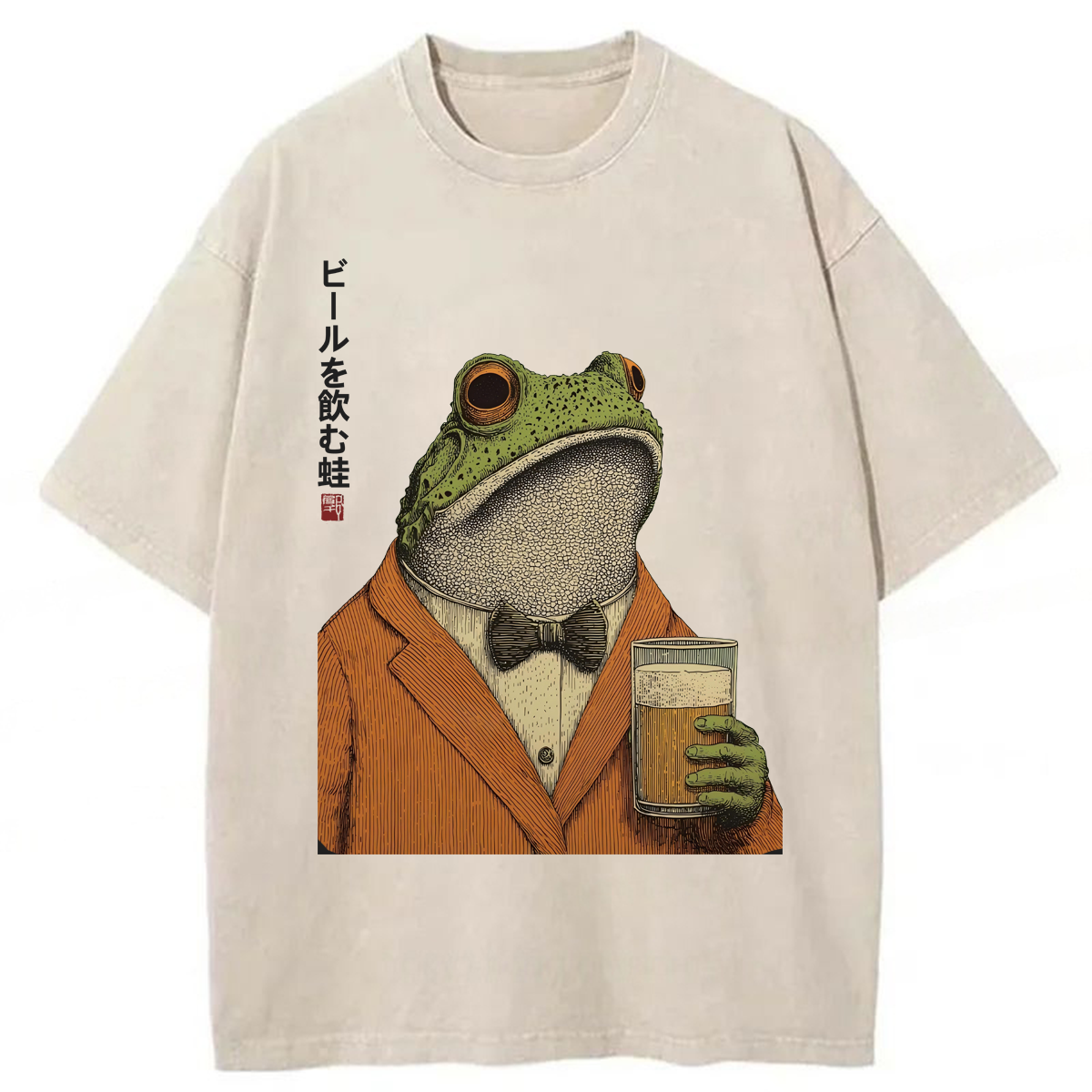 Tokyoviva Frog Drinking Beer Washed T-shirt