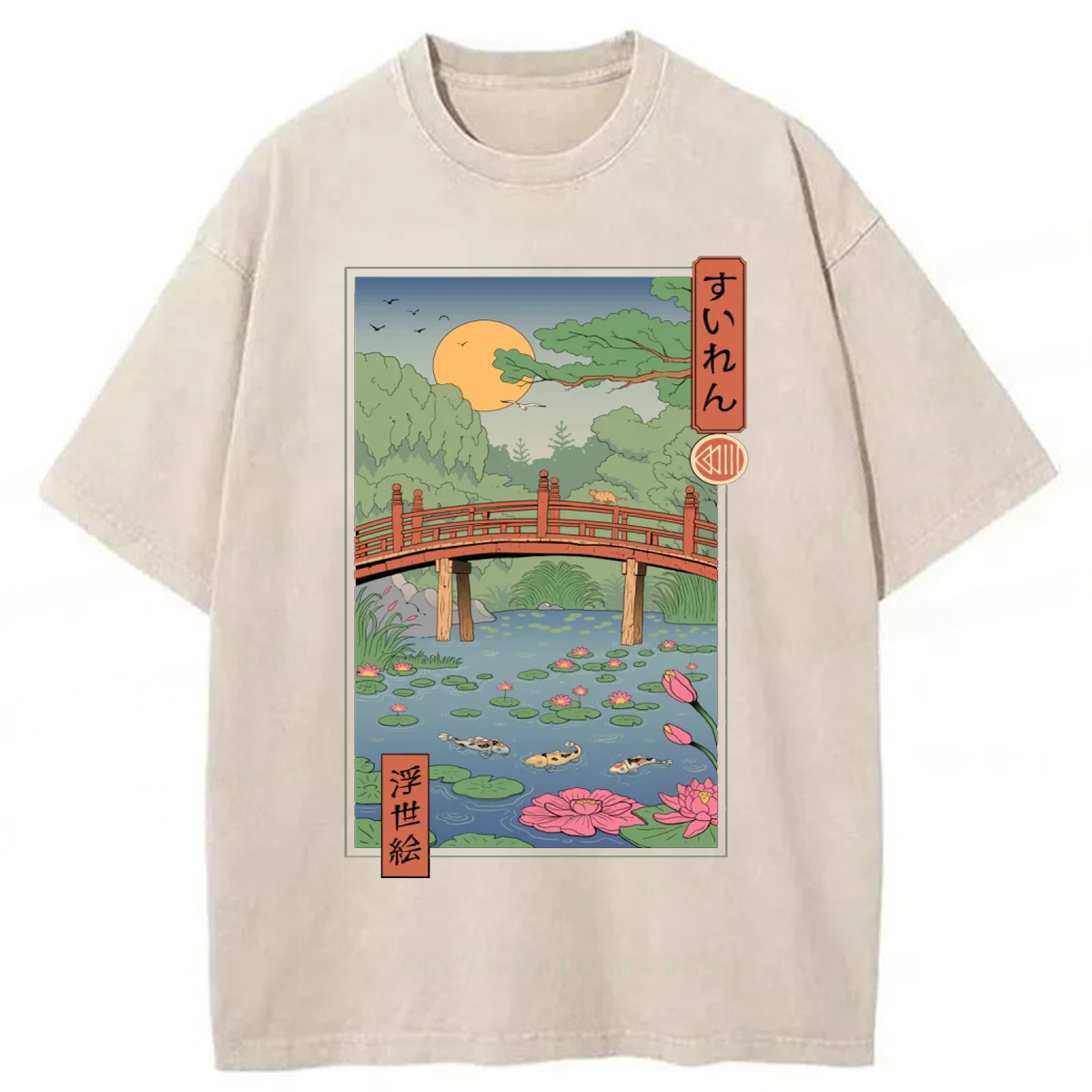 Tokyoviva Water Lilies Ukiyo-e Washed T-shirt