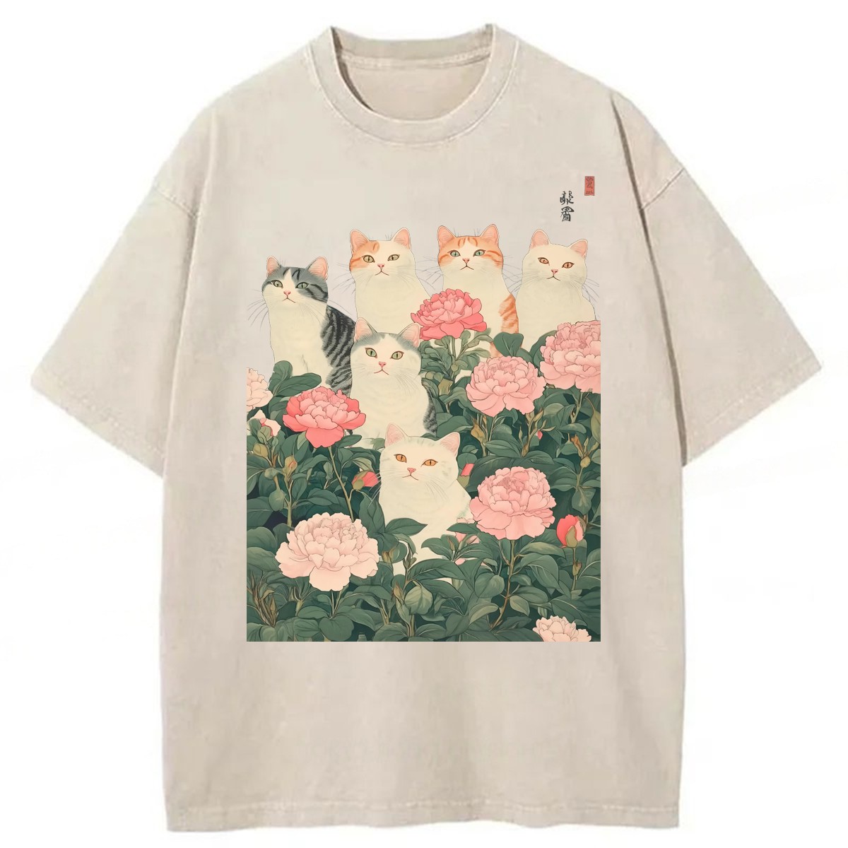 Tokyoviva Cats In Flowers Washed T-shirt