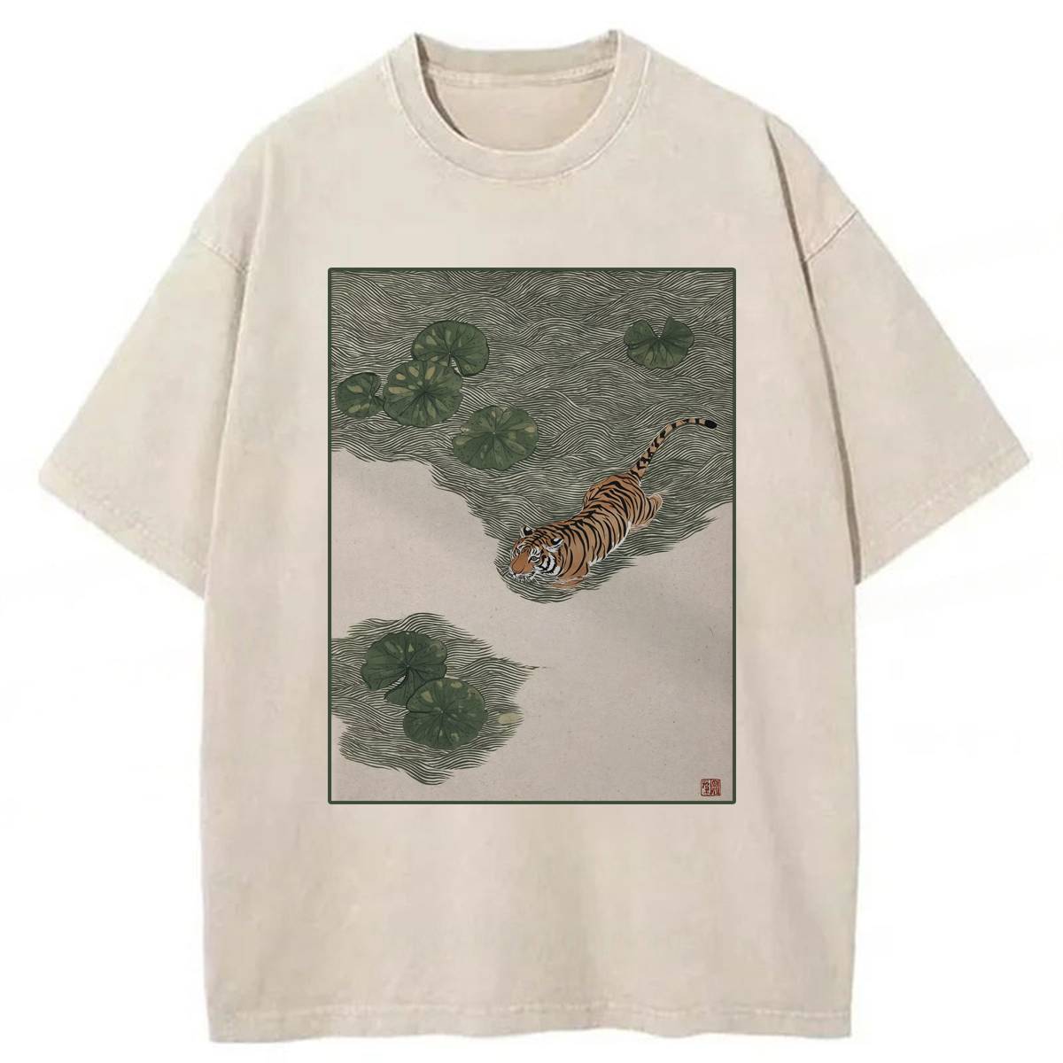 Tokyoviva Tiger In Lotus Pond Washed T-shirt