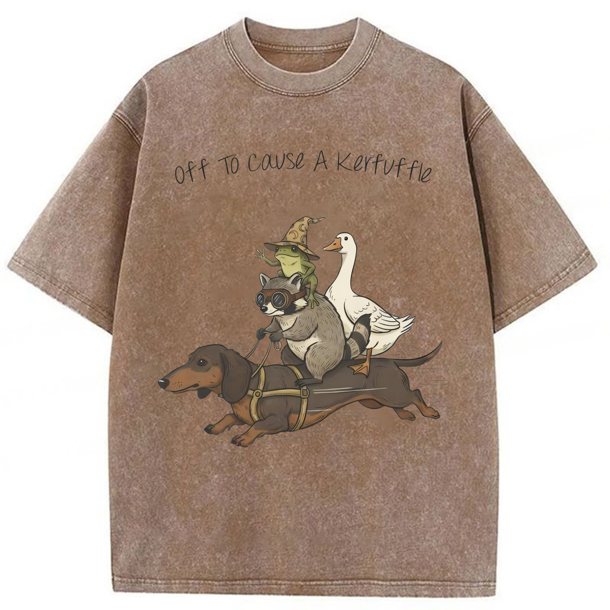 Tokyoviva Funny Dachshund-Frog Off To Cause A Kerfuffle Washed T-shirt