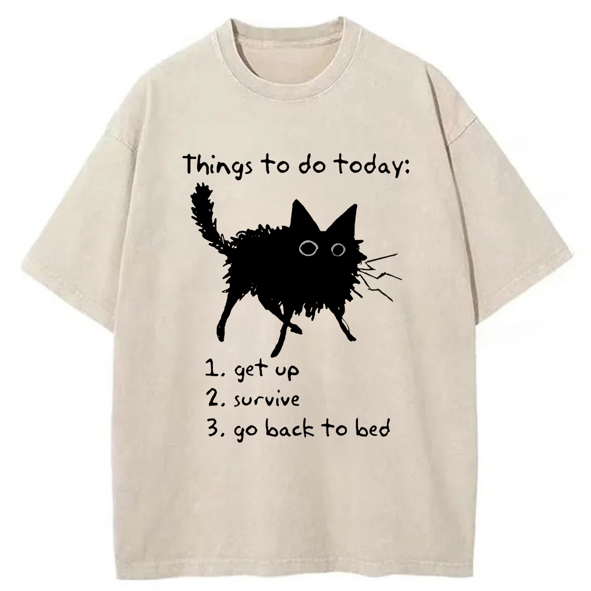 Tokyoviva Lazy Cat Survive Day Washed T-shirt