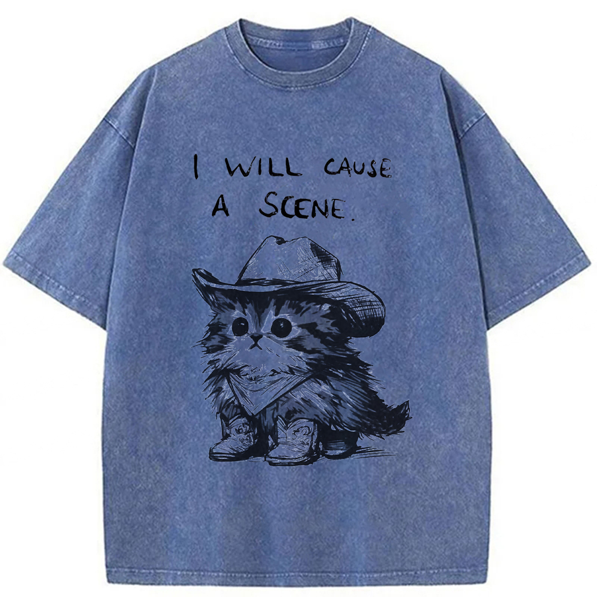 Tokyoviva Funny Cowboy Cat Washed T-shirt