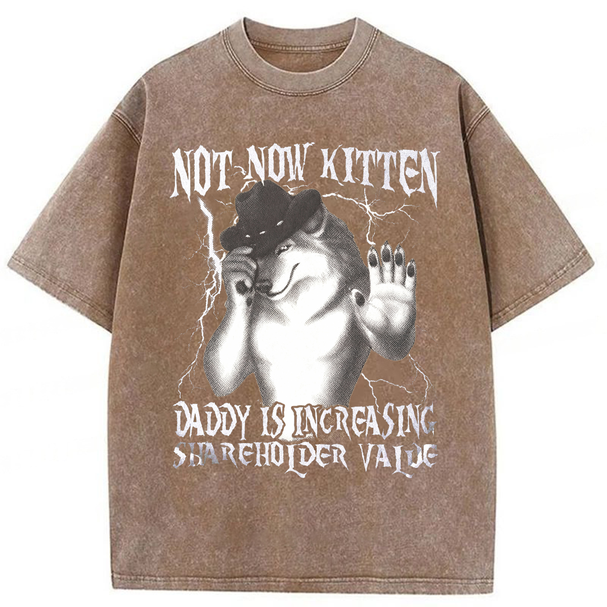 Tokyoviva Not Now Kitten Daddy Increasing Shareholder Value Washed T-shirt