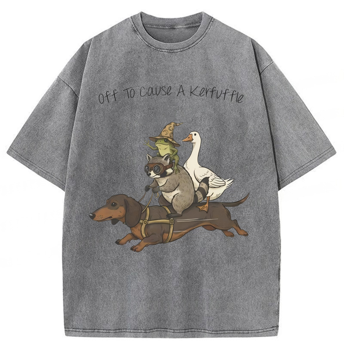 Tokyoviva Funny Dachshund-Frog Off To Cause A Kerfuffle Washed T-shirt