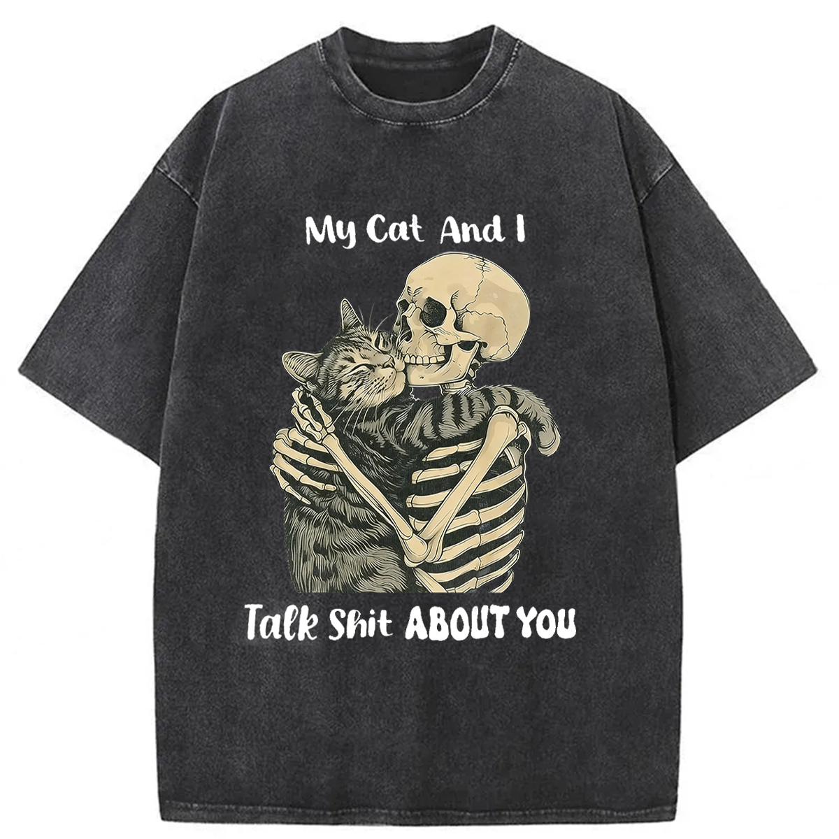Tokyoviva Skull Who Loves Cats Washed T-shirt