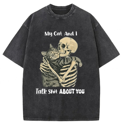 Tokyoviva Skull Who Loves Cats Washed T-shirt