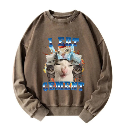I Eat Cement Funny Cat Meme Washed Sweatshirt