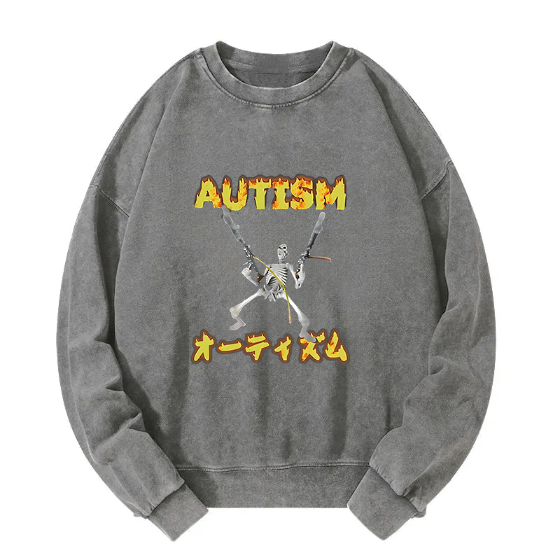 Autism Funny Skeleton Washed Sweatshirt