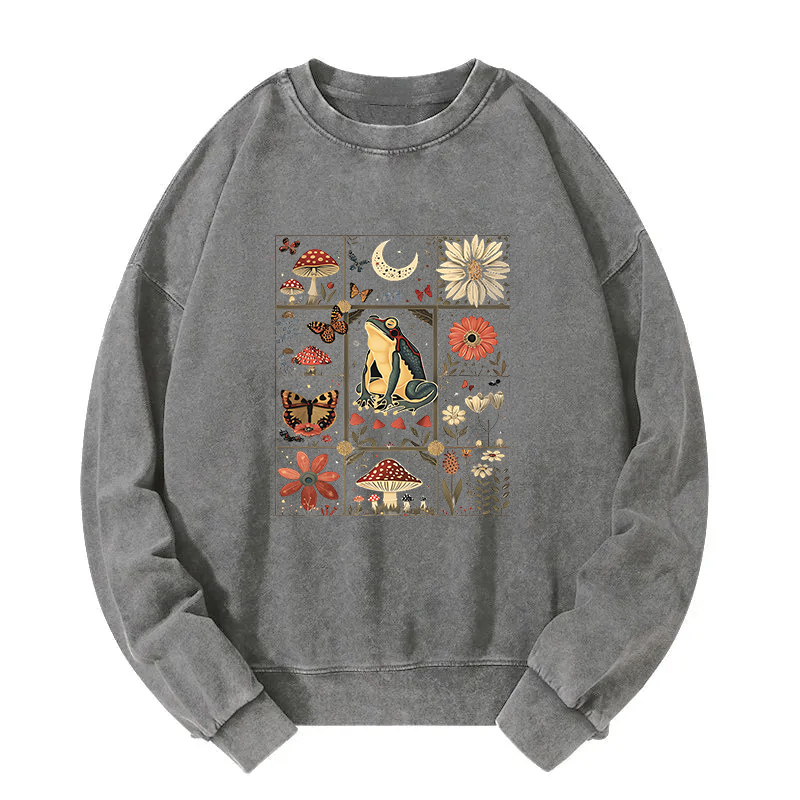 Celestial Frog Goblincore Mushroom Washed Sweatshirt