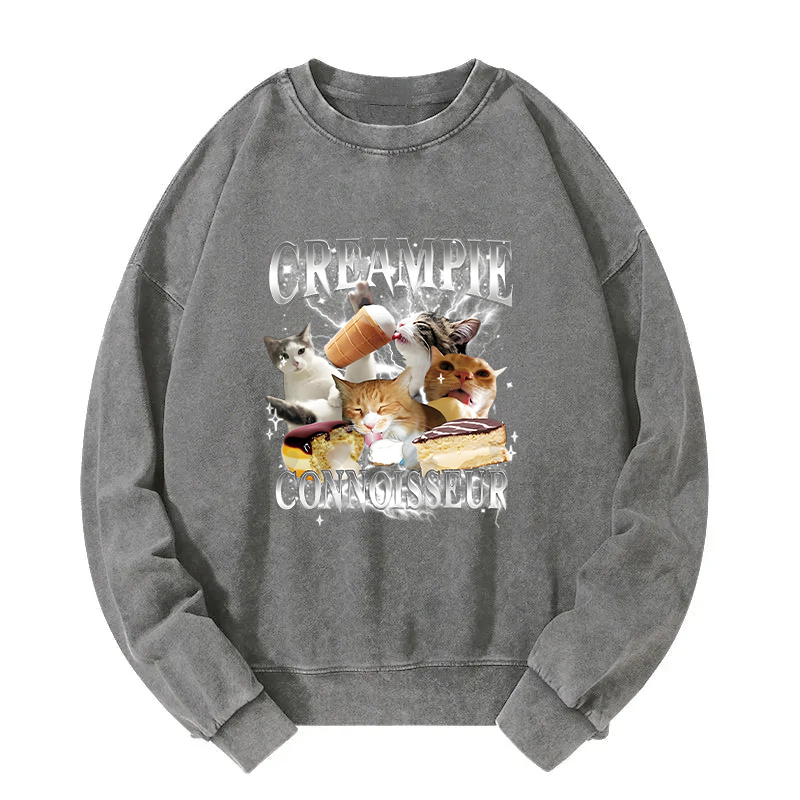 Creampie Connoisseur Meme Washed Sweatshirt