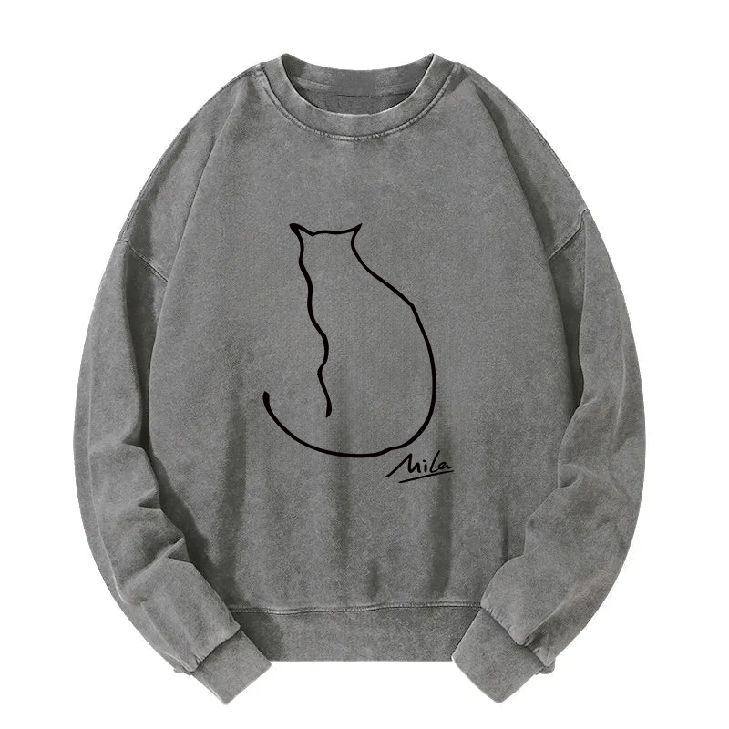 Simple Drawing Cat Washed Sweatshirt