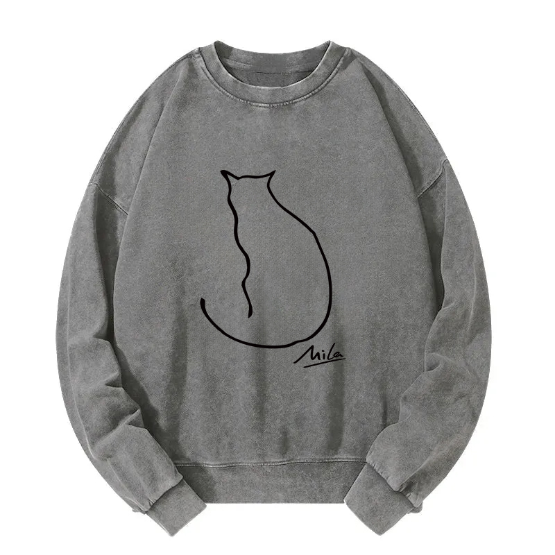 Simple Drawing Cat Washed Sweatshirt