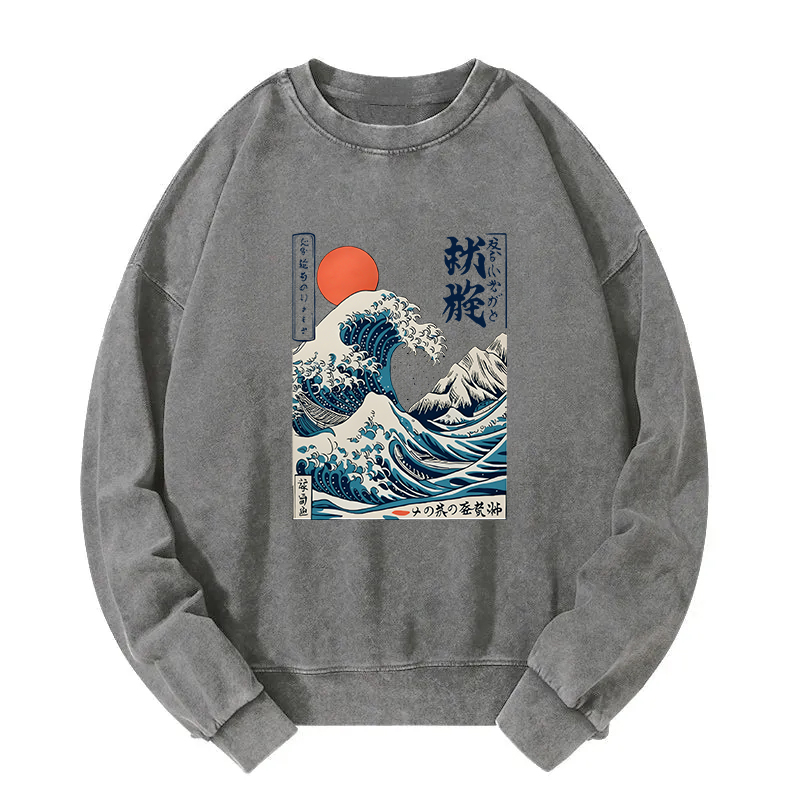 Ukiyo-e Ocean Waves Japan Washed Sweatshirt