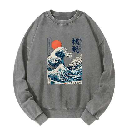 Ukiyo-e Ocean Waves Japan Washed Sweatshirt