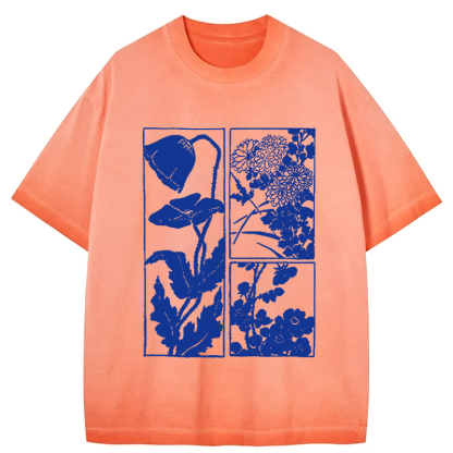 Woodcut Flowers Gradient Washed T-Shirt