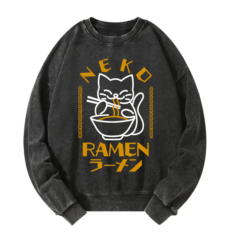 Cat Obsessed With Ramen Washed Sweatshirt