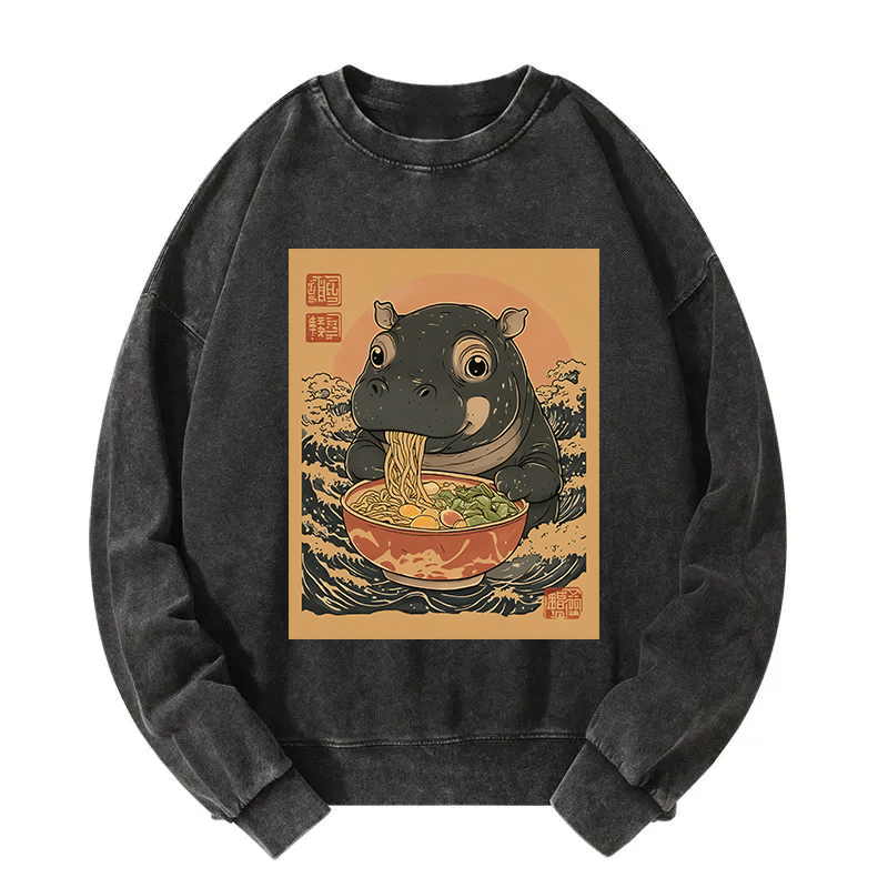 Moo Deng Eat Ramen Washed Sweatshirt