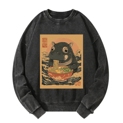 Moo Deng Eat Ramen Washed Sweatshirt