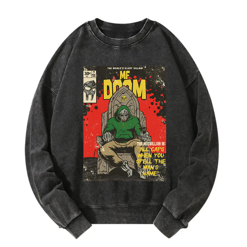 Rapper Doom Hip Hop Washed Sweatshirt