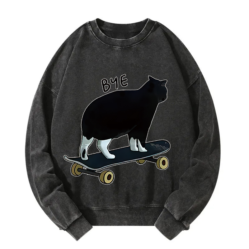 Cat On Skateboard Washed Sweatshirt