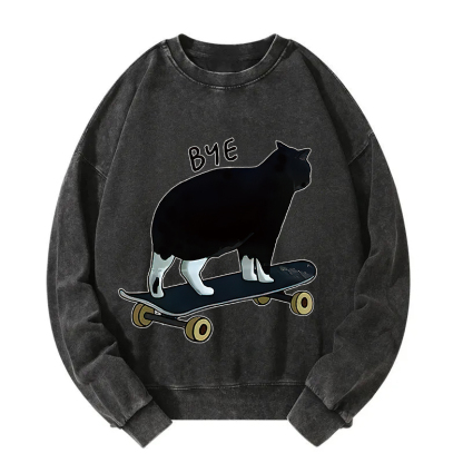 Cat On Skateboard Washed Sweatshirt