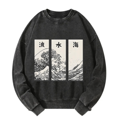 Japanese Art Wave Washed Sweatshirt