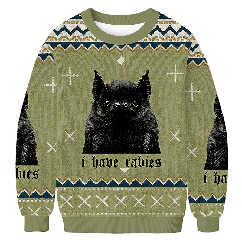 Baddiecat I Have Rabies Bat Pattern Ugly Sweatshirt