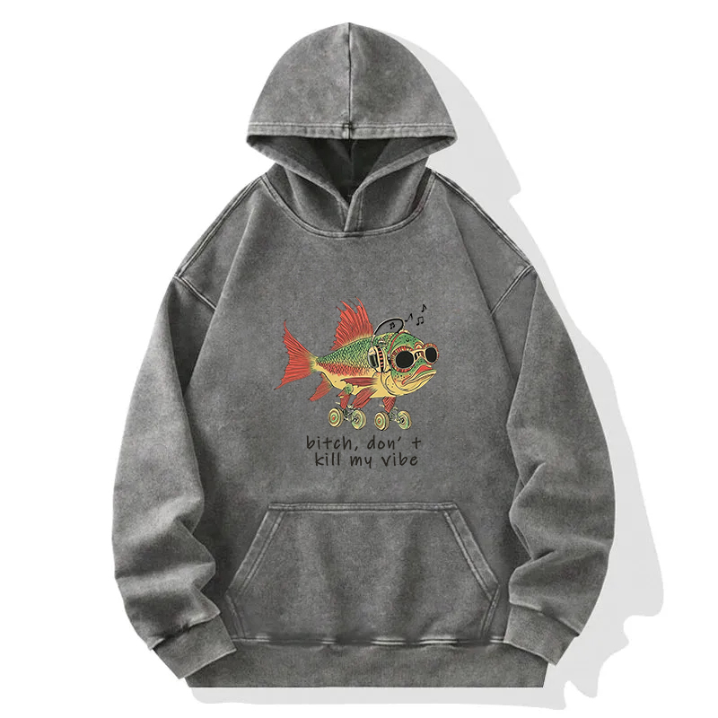 Cheerful Music Fish Washed Hoodie