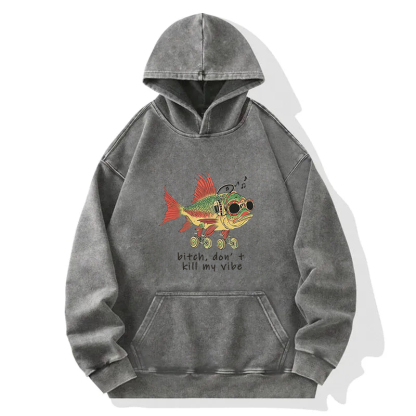 Cheerful Music Fish Washed Hoodie