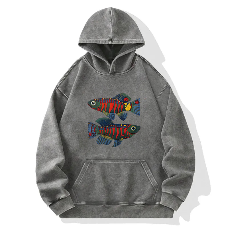 Colorful Fish Washed Hoodie