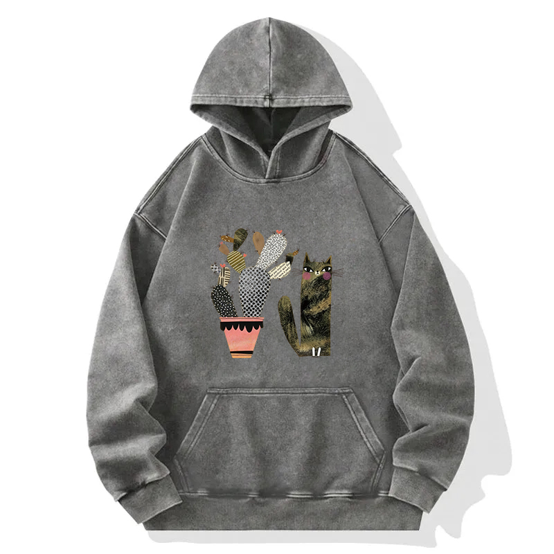 Cactus And Cat Washed Hoodie